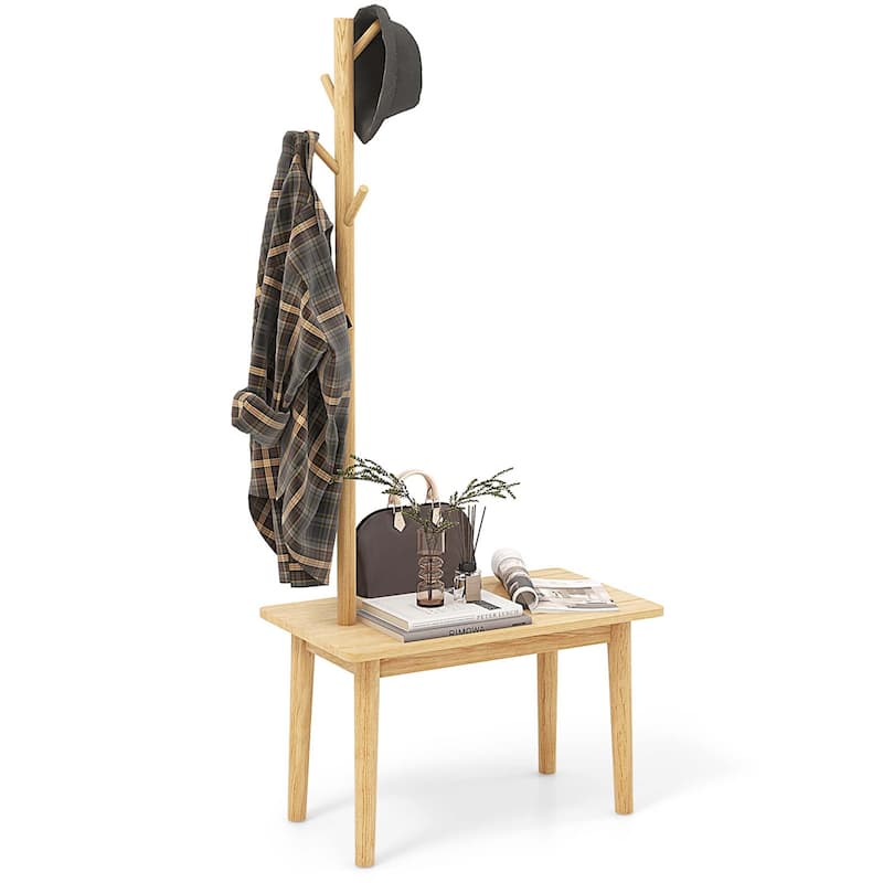 Costway End Table with Coat Rack 2-in-1 Side Table 3 Hooks for Hats - See Details - Natural - See Details