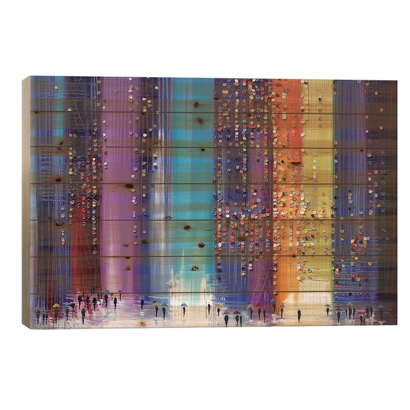 A Rainy Walk Print On Wood by Ekaterina Ermilkina - Multi-Color - 26x40x1.5
