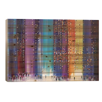 A Rainy Walk Print On Wood by Ekaterina Ermilkina - Multi-Color