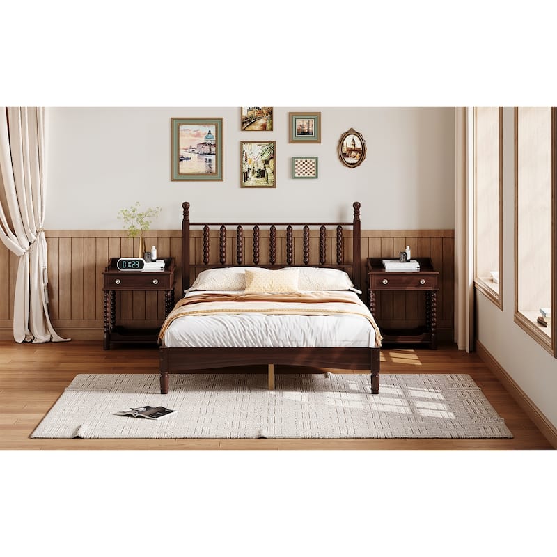 Low Profile Platform Bed Wood Frame Bed wGourd Shaped Headboard