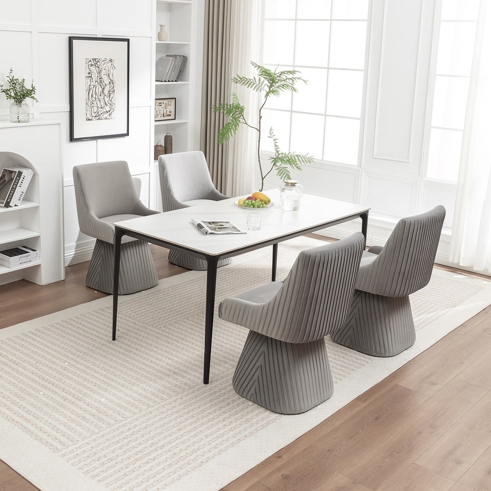 SEYNAR Modern Velvet 360 Degree Swivel Armless Dining chair Set of 4