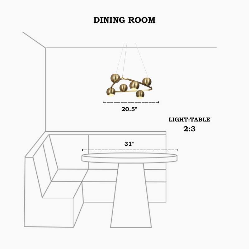 Modern Glam 6-Light Gold Brass LED Chandelier Metal Pendant Light with Dome Shades