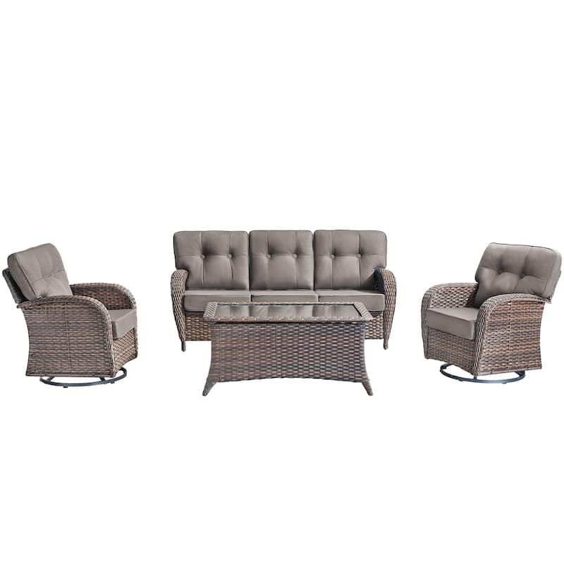 4 Pieces Pocassy 3-Seat Sofa Table with Swivel Chairs