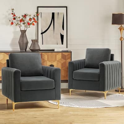 Ganymedes Modern Velvet Accent Arm Chair with Golden Legs by HULALA HOME