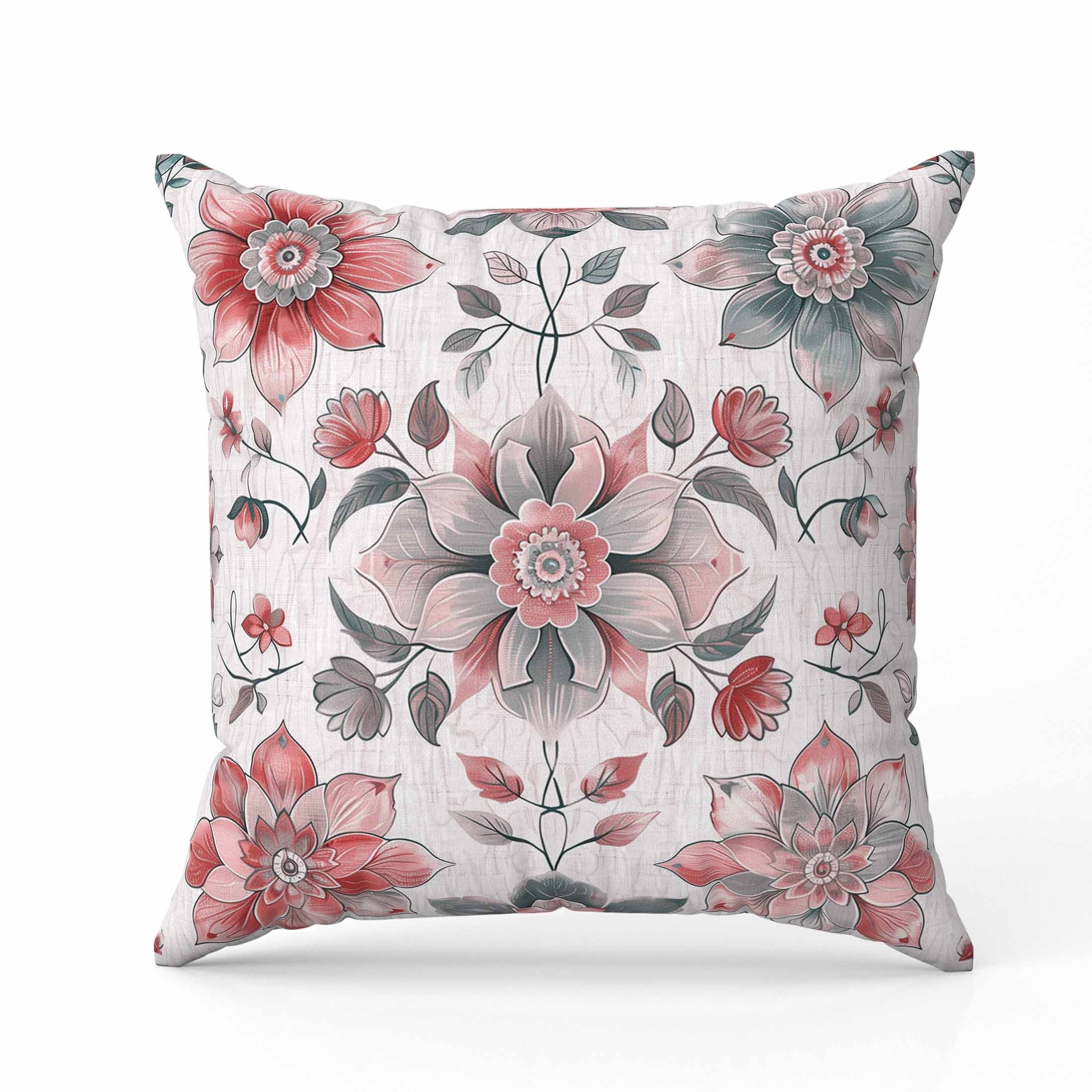 Retro Floral Indoor/Outdoor Reversible Throw Pillow Green and Red