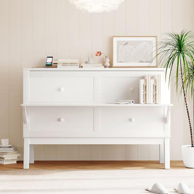 Queen Size Foldable Murphy Bed Convertible Wall Cabinet Bed with USB Ports, Dual Power Outlets and Sliding Side Tables