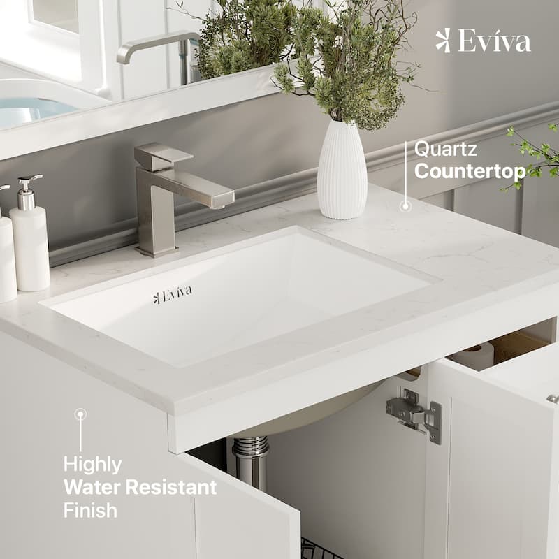 Happy 30"W Bath Vanity with Carrara Quartz Top and Undermount Sink
