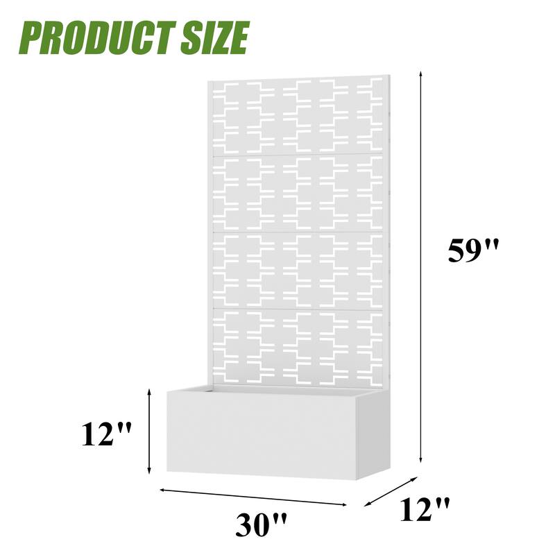 Metal Galvanized Planter Box with Trellis Privacy Screen Lockable Wheels