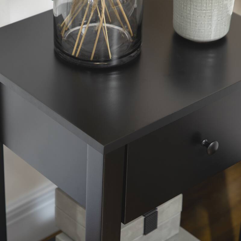 2-tier Modern Side Table with Drawer and Bottom Shelf