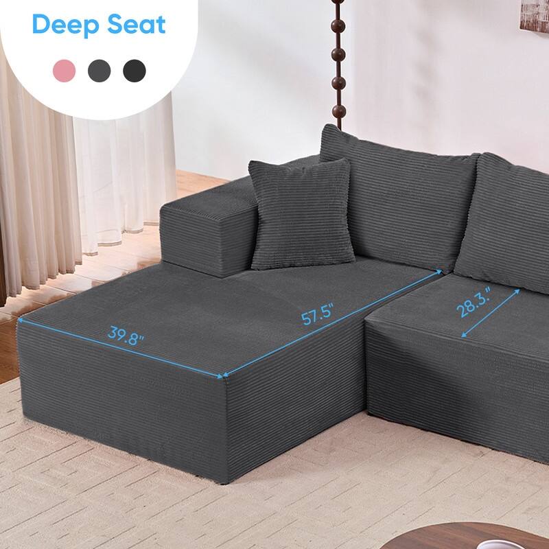 Mixoy Modern 113''Minimalist 2-Piece Corduroy Modular Chaise Sectional Sofa Deep Seat,L-Shaped Upholstered Couch With Chaise