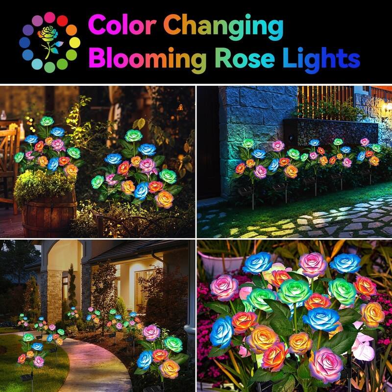 6-Pack Solar Rose Garden Lights – Color Changing, Waterproof