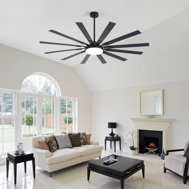 48"/52"/60"/72" Modern Black LED Ceiling Fan with Light Remote (3/5/6/8/12 Reversible Blades)