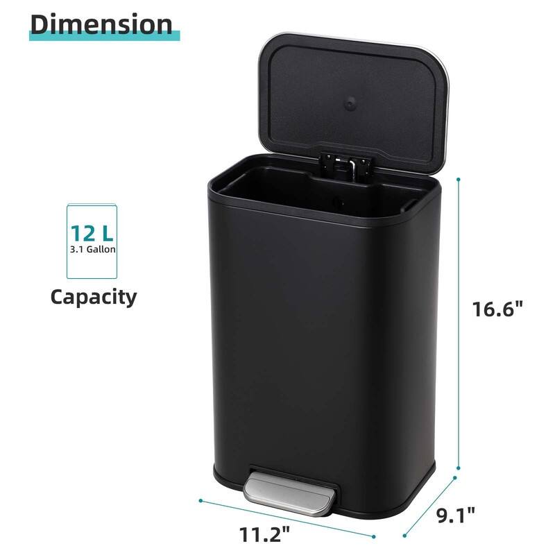 3.2 Gallon Bathroom Trash Can with Lid, 12L Stainless Steel Small Step Waste Bin