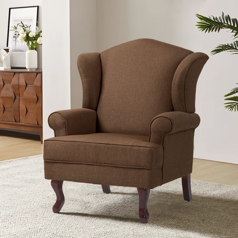 Mid-Century Modern Upholstered Wingback Accent Chair - Brown