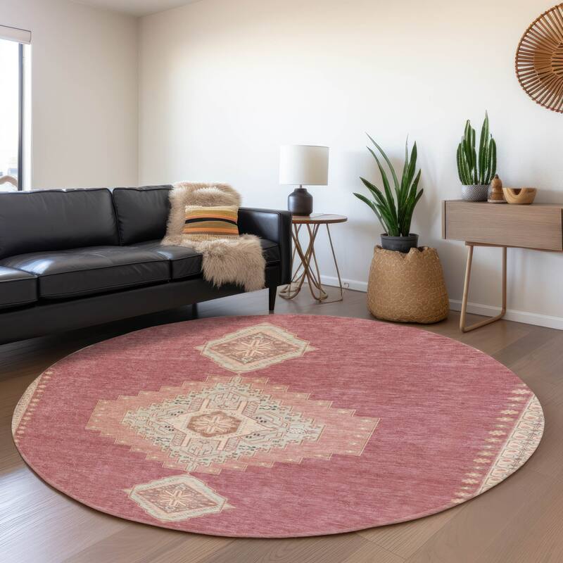 Premium Washable Super Soft Traditional Boho Mayfield Rug - Blush - 8' x 8'