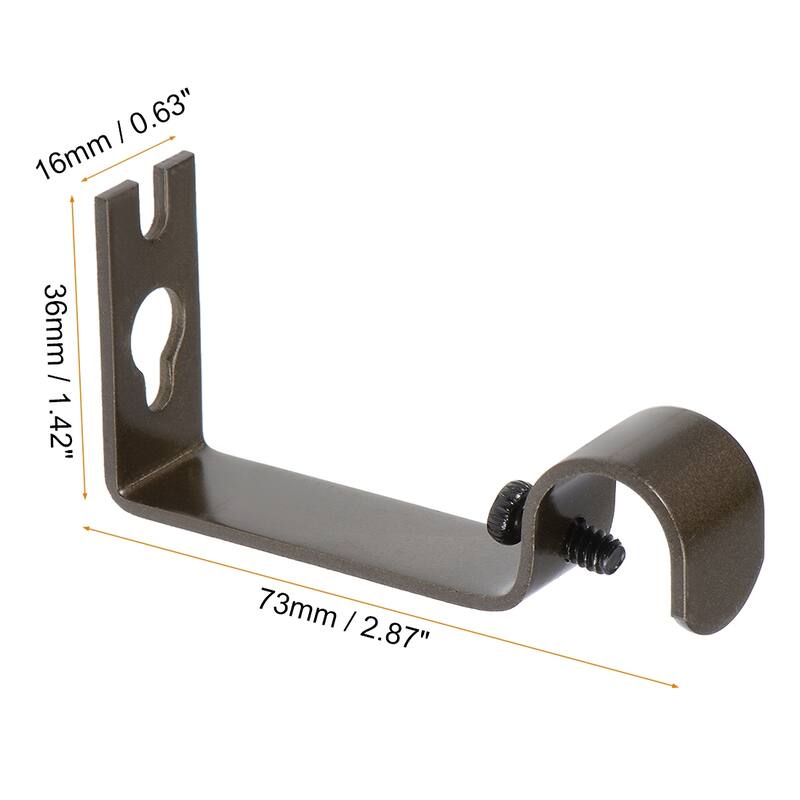 Curtain Rod Bracket Iron Single for 16mm Drapery Rod, 73 x 36 x 16mm Brown 2Pcs - 73 x 36 x 16mm - Brown - 73 x 36 x 16mm