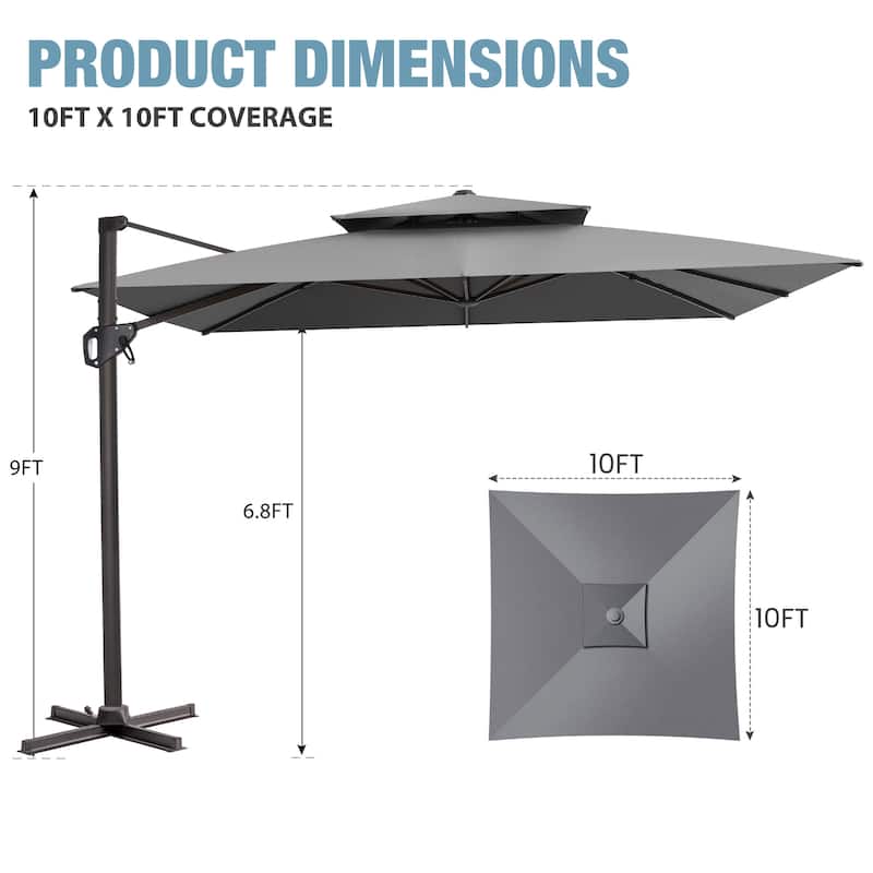 VredHom 10 X 10 ft Square Patio Cantilever-Offset Umbrella