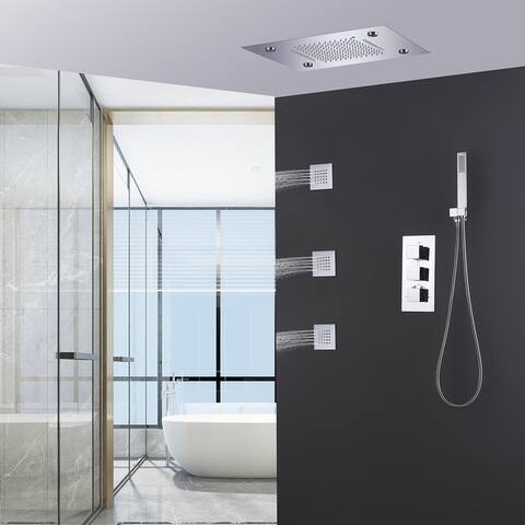 Ceiling LED 4-Way 3-Jet Complete Rain and Waterfall Shower System With Rough-in Valve