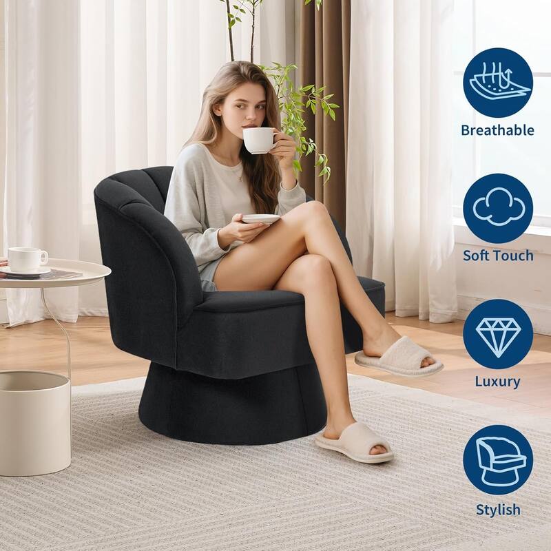 Modern Swivel Barrel Accent Chair, 360° Upholstered Armchair with Striped Backrest & Plush Padding