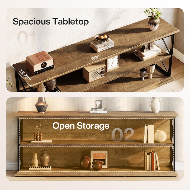 63-Inch TV Stand for 55/60/65/75-Inch TVs, TV Table with Storage Shelves, Entertainment Center