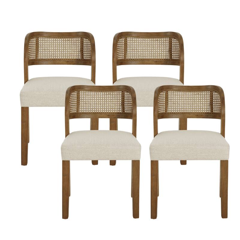Christopher Knight Home – Minimalist 19.25" W Wood Dining Chairs Set with Natural Rattan Cane Curved Backrest & Upholstered Seat