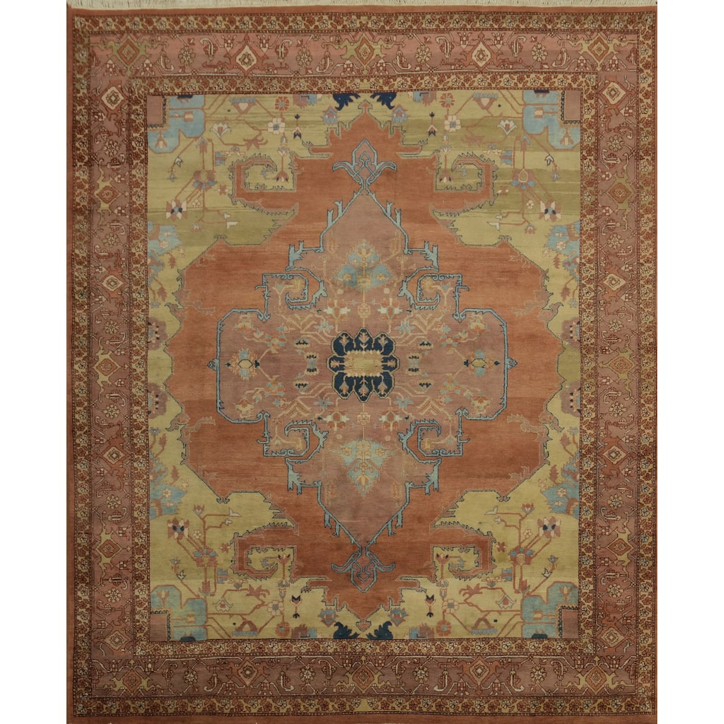 Hand Knotted Oriental 100% Wool Carpet Traditional Geometric Oranges & Rust Heriz Area Rug - 10' 0'' X 8' 2''