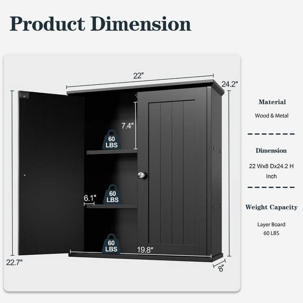 dimension image slide 5 of 7, Futzca Bathroom Cabinet Wall Mounted, Storage Cabinet with Doors and Shelves