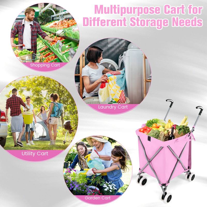 Costway Folding Shopping Cart Utility w/ Water-Resistant Removable