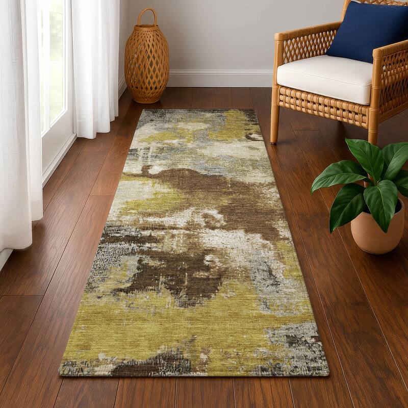 Premium Washable Super Soft Abstract Brushstrokes Mayfield Rug - Brown - 2'3" x 7'6"