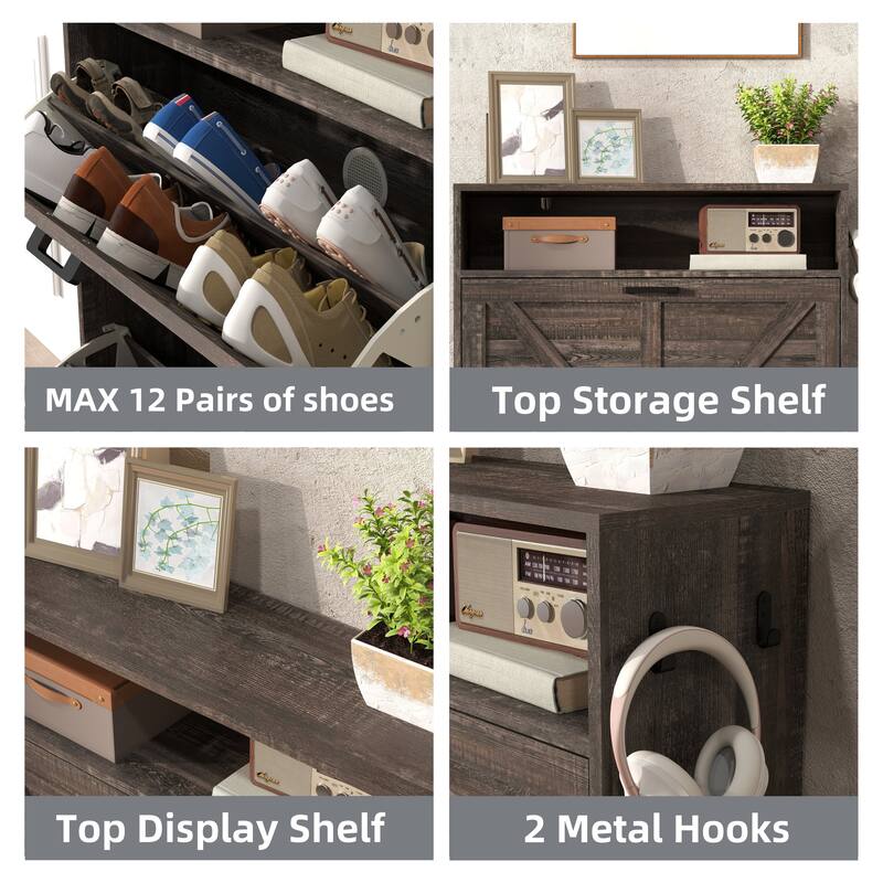 GDFStudio - Charlotte Farmhouse Shoe Storage Cabinet with Barn Door Elegance and Smart Organization