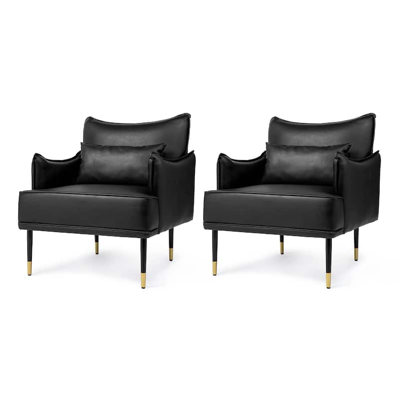 Glitzhome Set of 2 29.5"W Mid-Century Modern Leatherette Armchairs With Side Pocket - 29.5" W x 32" H x 28.75" D - Black
