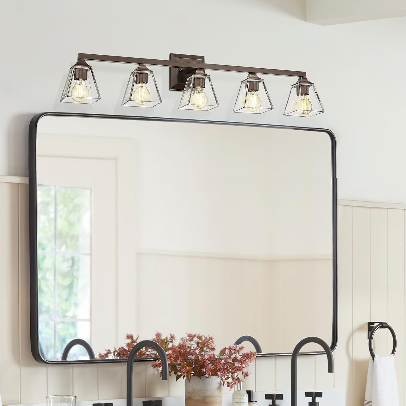 3/4/5-Light Farmhouse Bathroom Vanity Lights, Mirror Lights - On