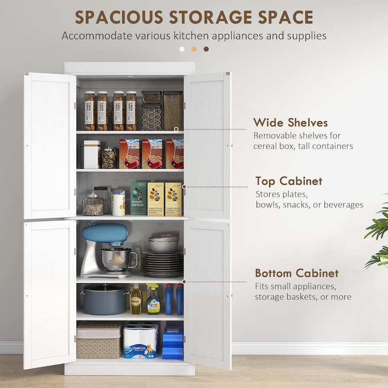 72.5" Freestanding Kitchen Pantry Cabinet, Tall Storage Cabinet with 4 Doors and 2 Adjustable Shelves