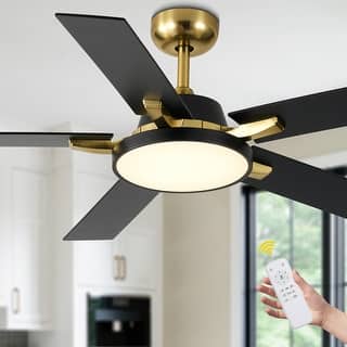 Bella Depot 52" Modern Ceiling Fan with Light and Remote Black 6-Speed Reversible Fan