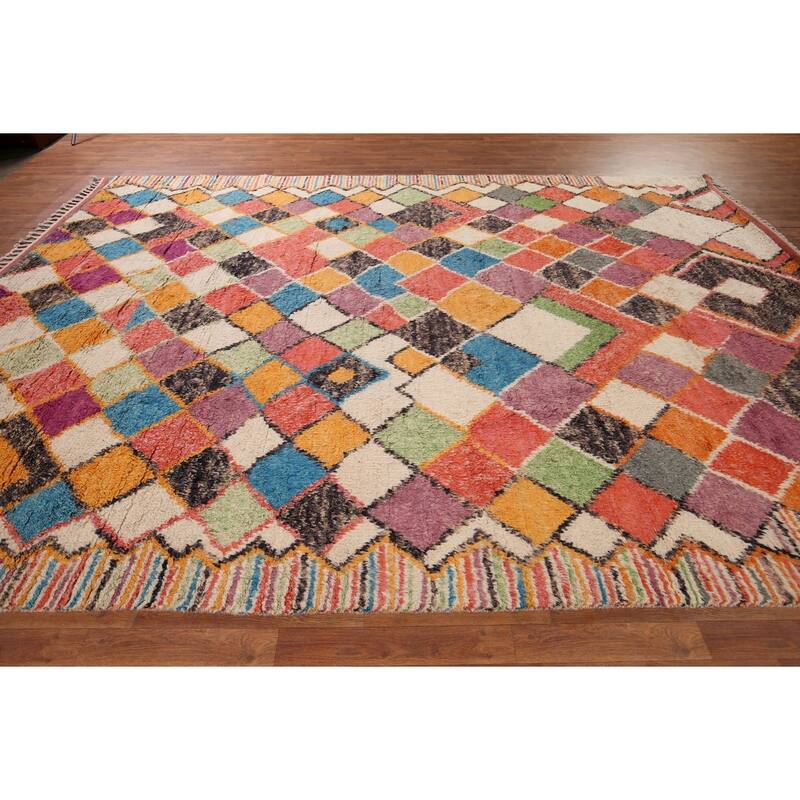 Trellis Geometric Moroccan Oriental Area Rug Hand-Knotted Wool Carpet - 8'11" x 12'10"