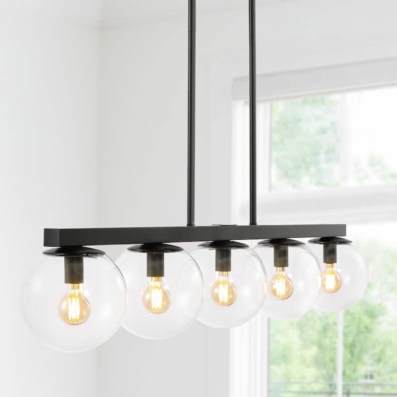 Luca Parisian 45.5" 5-Light Modern Glam Iron Globe Linear LED Pendant by JONATHAN Y - Black/Clear