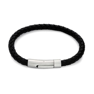 Bling Jewelry Mens Braided Black Leather Bracelet Stainless Bling Jewelry Mens Braided Black Leather Bracelet Stainless Steel