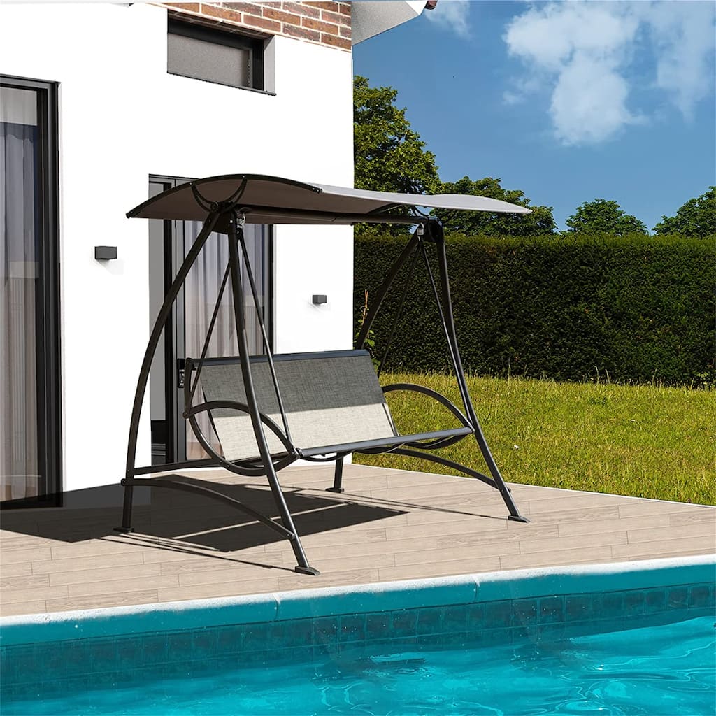 Outdoor Porch Swing with Adjustable Canopy and Durable Steel Frame, Patio Swing Glider