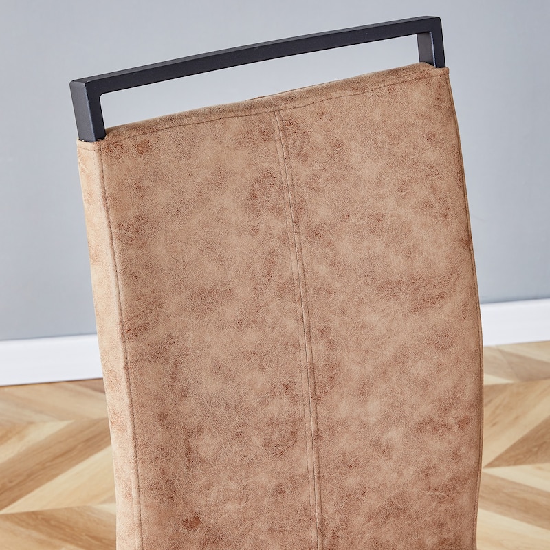 Brown Dining Chair Set of 4 Side Chair High Backrest Chair Kitchen Chair Fabric Chair with Metal Legs
