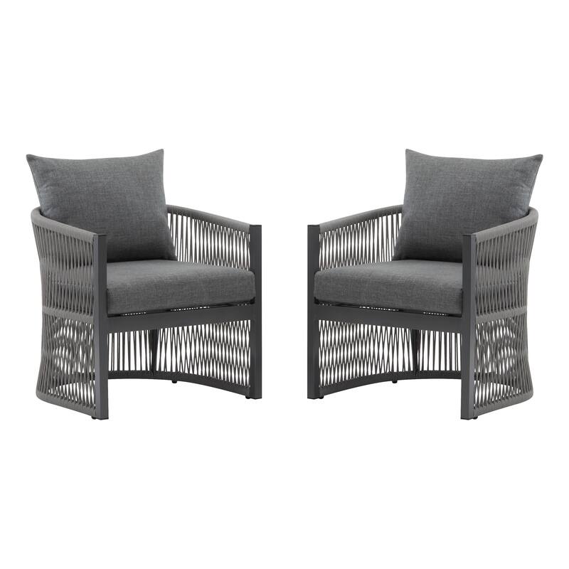 [Set of 2] Modern Curved Aluminum Lounge Chair with Stylish Rope-Weave Design and Cushioned Comfort, Perfect for Outdoor Living