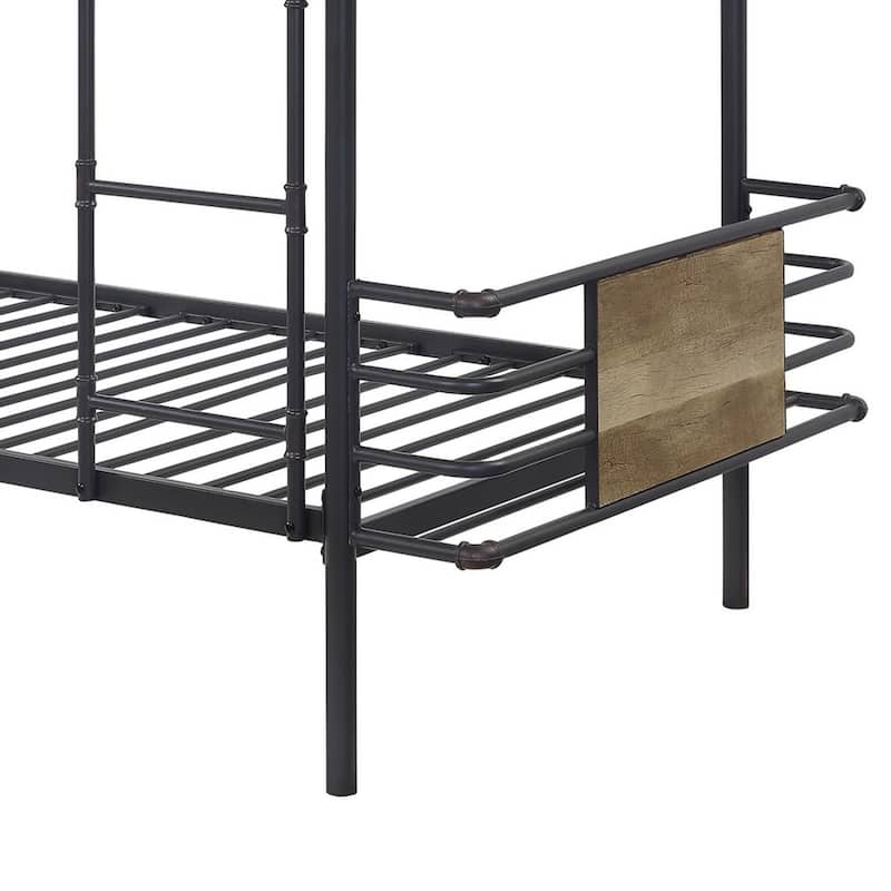 Metal Twin Over Twin Bunk Bed with Attached Ladder, Black