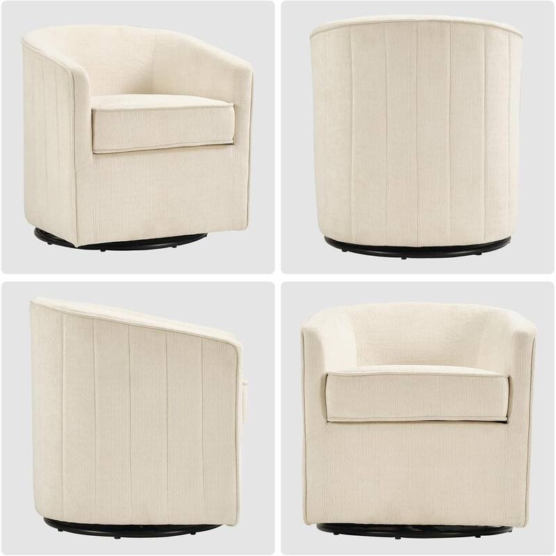Swivel Accent Chair , 360 Degree Club Chair with Ottoman Set, Fabric Barrel Reading Chairs for Living Room Bedroom