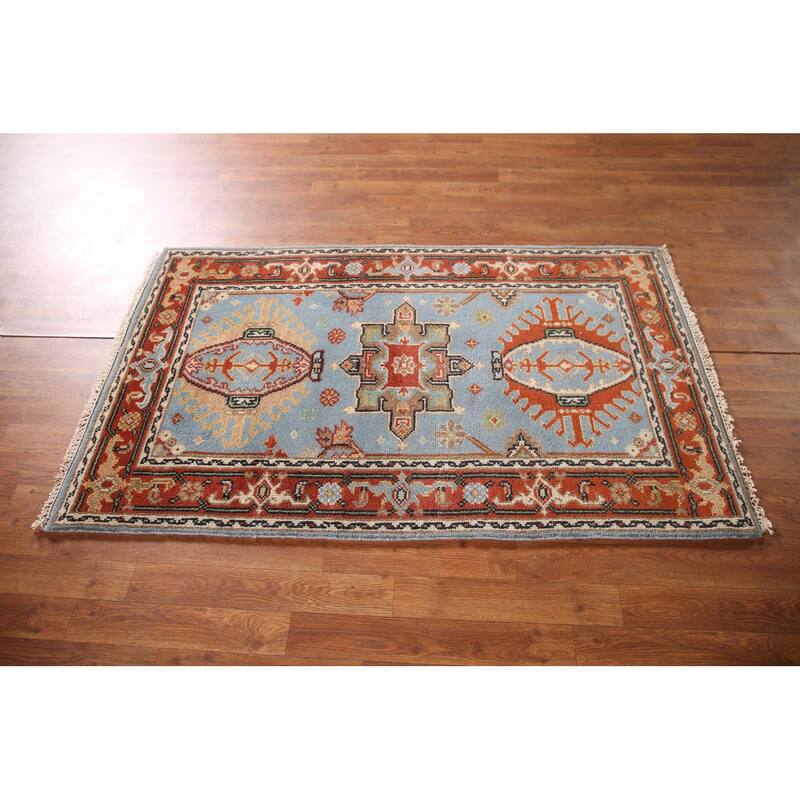 Light Blue Kazak Indian Area Rug Hand-knotted Wool Carpet - 3'2"x 5'1"