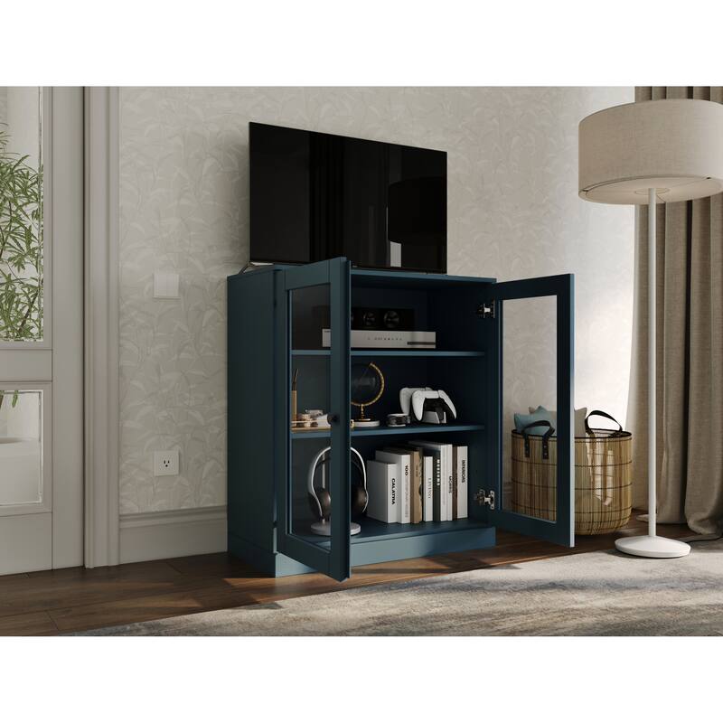 Palace Imports 100% Solid Wood TV Stand with Clear Glass Doors for TVs up to 32"