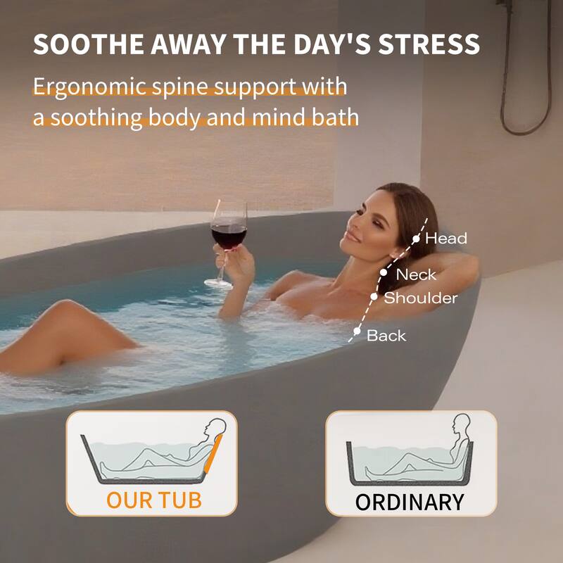 65" Matte Grey Solid Surface Bathtub