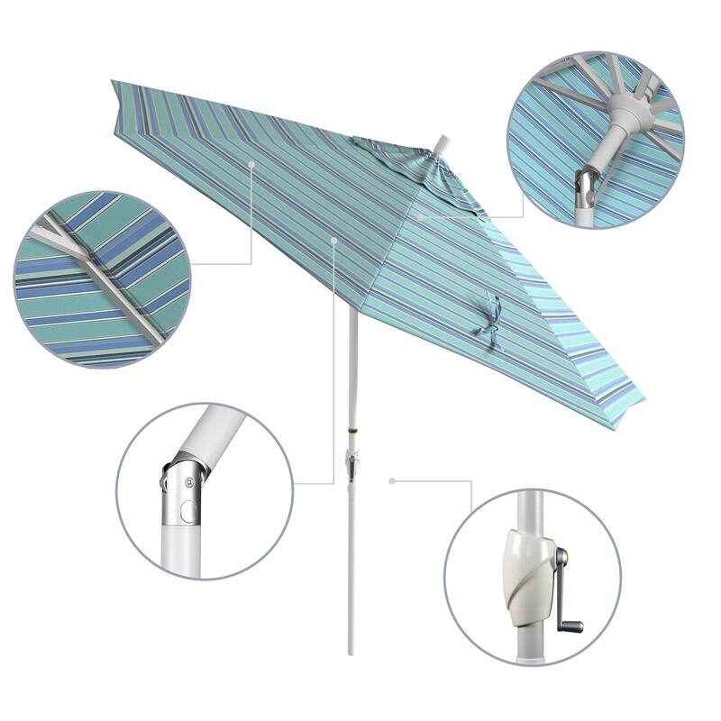 California Umbrella 9' Round Crank Lift Push Button Tilt White Aluminum Patio Umbrella Sunbrella
