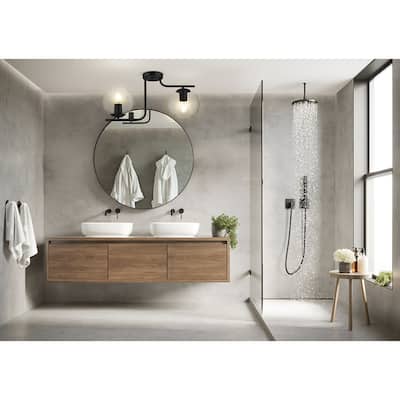 Eglo Marojales 2-Light Black Semi Flush Mount with Clear Glass