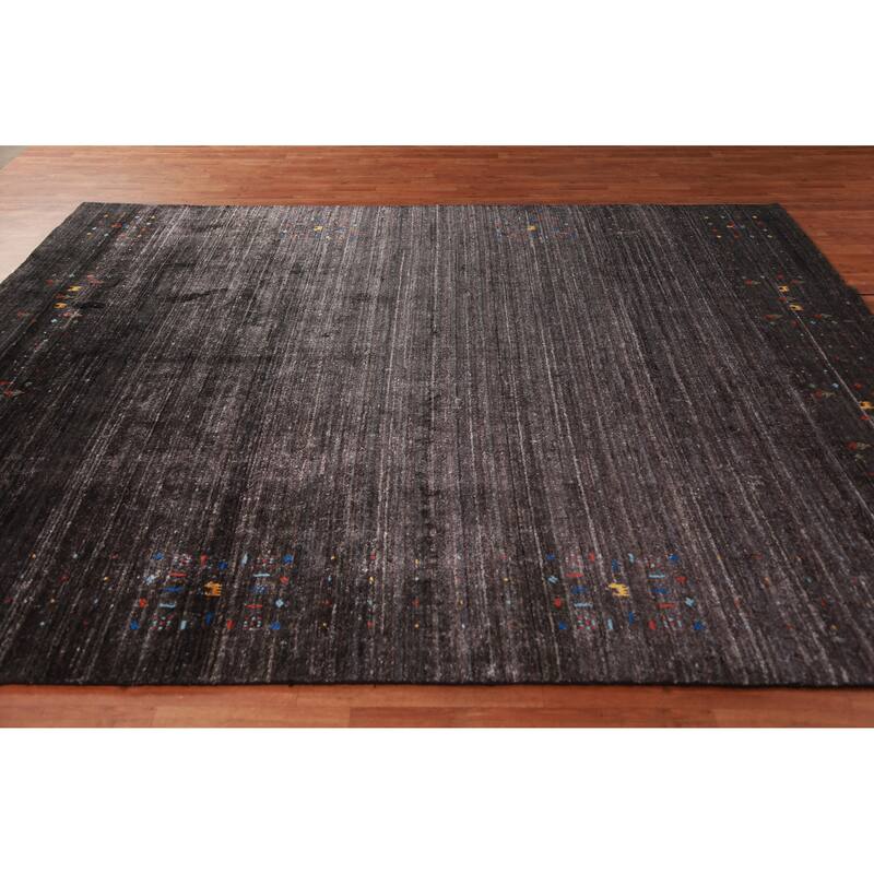Tribal Gabbeh Indian Area Rug Handmade Black Wool Carpet - 7'10" x 9'4"
