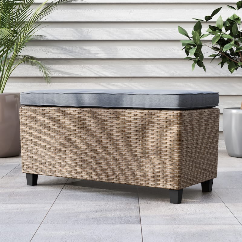 Decker Contemporary Wicker Padded Outdoor Sofa Bench by M&L Co. - Natural
