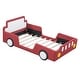 preview thumbnail 26 of 39, Race Car-shaped Frame Upholstered Bed with Wheels, Twin Size Grounded Slat Support Children Floor Bed for Toddler Platform Bed